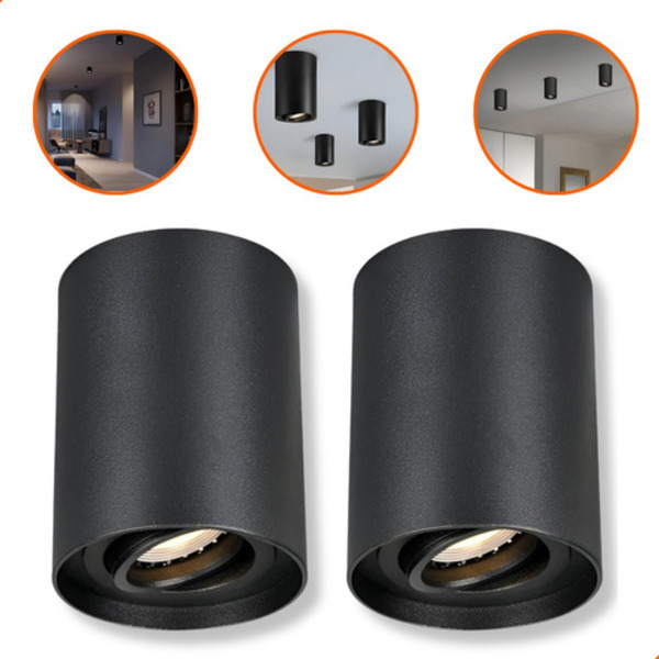 Kit 2 Spot Sobrepor Fixo Redondo Direcionável P/ Par20 Preto
