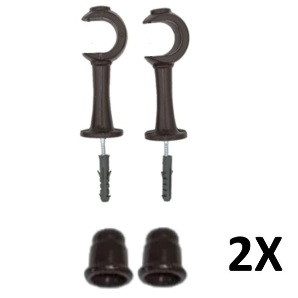 Kit 2 Suporte Para Varão Cortina Com Ponteira 28mm Imbuia