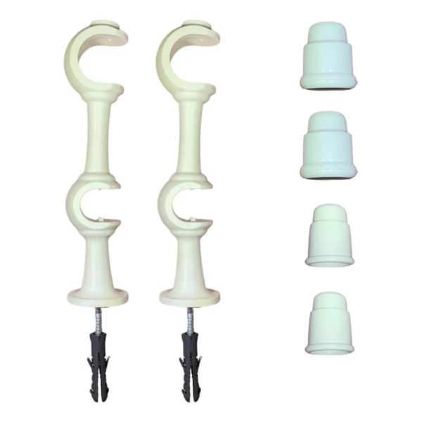 Kit 2 Suporte Varão Duplo Cortina C/ Ponteira 19-28mm Branco
