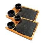 Kit 2 Tábua 04 Molheiras Em Pedra Sabão E Suporte P 20x20cm