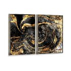 Kit 2 Telas Canvas Com Moldura Abstrata Mármore Gold E Preto