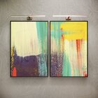 Kit 2 Telas Canvas Com Moldura Abstrato Pintura