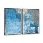 Kit 2 Telas Canvas Com Moldura Abstrato Textura Azul