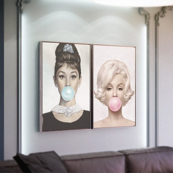 Kit 2 Telas Canvas Com Moldura Audrey Hepburn E Marilyn Monroe