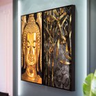 Kit 2 Telas Canvas Com Moldura Buda Gold