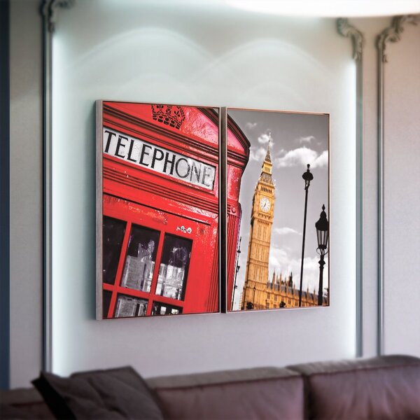 Kit 2 Telas Canvas Com Moldura Cabine Big Ben