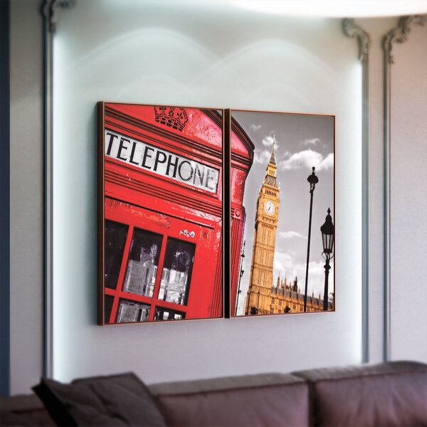 Kit 2 Telas Canvas Com Moldura Cabine Big Ben