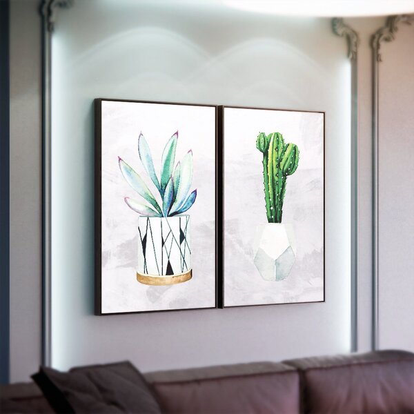Kit 2 Telas Canvas Com Moldura Cactos
