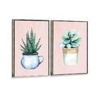 Kit 2 Telas Canvas Com Moldura Cactos No Vaso