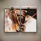 Kit 2 Telas Canvas Com Moldura Cavalo Aquarela
