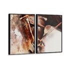 Kit 2 Telas Canvas Com Moldura Cavalo Aquarela
