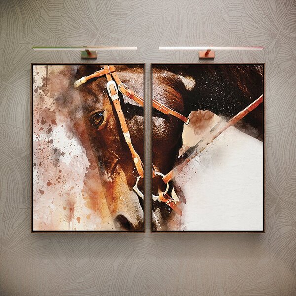 Kit 2 Telas Canvas Com Moldura Cavalo Aquarela