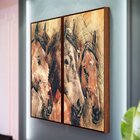 Kit 2 Telas Canvas Com Moldura Cavalos Abstratos