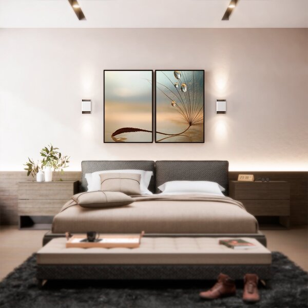 Kit 2 Telas Canvas Com Moldura Dente-de-leão Gotas De Orvalho