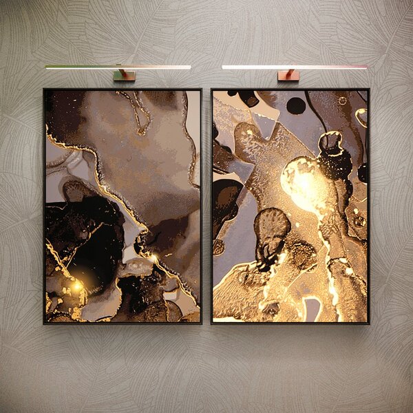 Kit 2 Telas Canvas Com Moldura Efeito Marmorizado