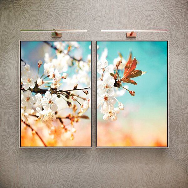 Kit 2 Telas Canvas Com Moldura Flor De Cerejeira