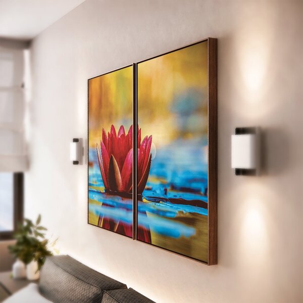 Kit 2 Telas Canvas Com Moldura Flor De Lótus Vermelha