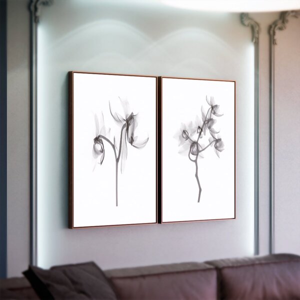 Kit 2 Telas Canvas Com Moldura Flor Preto E Branco