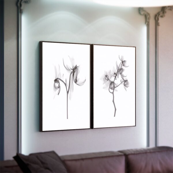 Kit 2 Telas Canvas Com Moldura Flor Preto E Branco