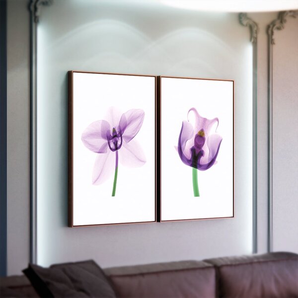 Kit 2 Telas Canvas Com Moldura Flor Roxa
