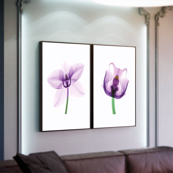 Kit 2 Telas Canvas Com Moldura Flor Roxa