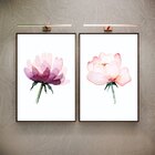 Kit 2 Telas Canvas Com Moldura Flores Aquarela