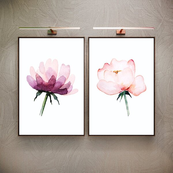 Kit 2 Telas Canvas Com Moldura Flores Aquarela