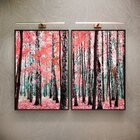 Kit 2 Telas Canvas Com Moldura Flores Folhas Caídas