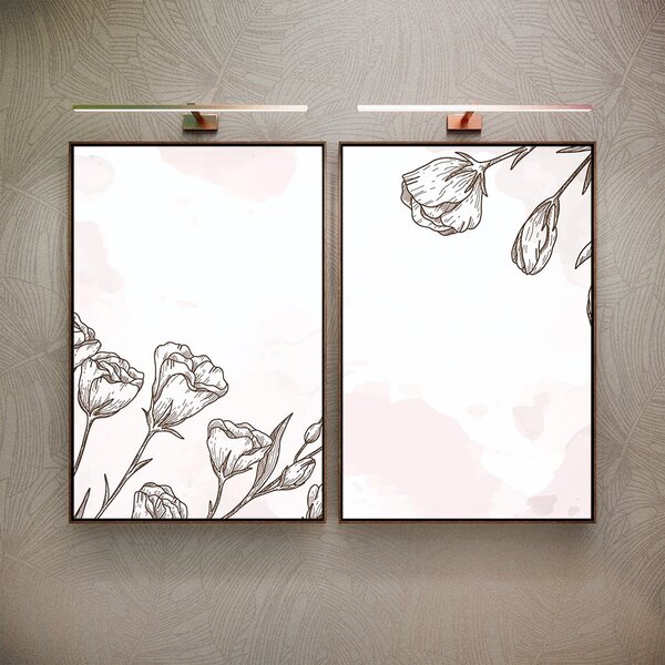 Kit 2 Telas Canvas Com Moldura Flores Preto E Branco