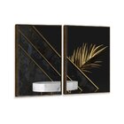 Kit 2 Telas Canvas Com Moldura Folha Da Palmeira Gold