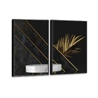 Kit 2 Telas Canvas Com Moldura Folha Da Palmeira Gold