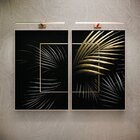 Kit 2 Telas Canvas Com Moldura Folha Da Palmeira Gold E Cinza