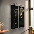 Kit 2 Telas Canvas Com Moldura Folha Da Palmeira Gold E Cinza