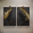 Kit 2 Telas Canvas Com Moldura Folha Dourada
