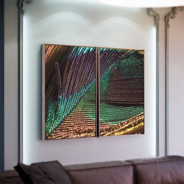 Kit 2 Telas Canvas Com Moldura Folha Marmorizada