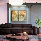 Kit 2 Telas Canvas Com Moldura Folhas Geométrica