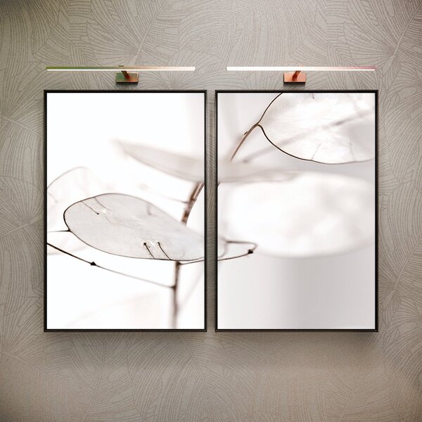 Kit 2 Telas Canvas Com Moldura Folhas Preto E Branco