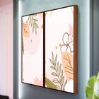 Kit 2 Telas Canvas Com Moldura Formas Abstrata E Flores