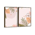 Kit 2 Telas Canvas Com Moldura Formas Abstrata E Flores