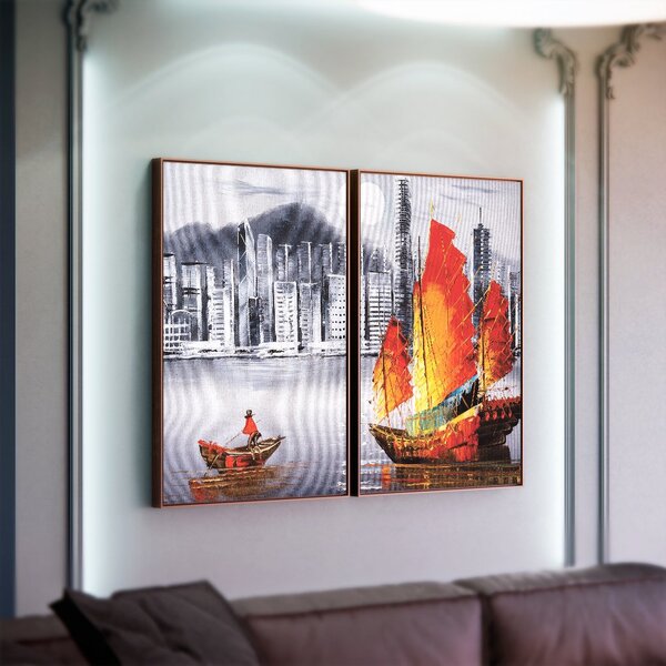 Kit 2 Telas Canvas Com Moldura Hong Kong Porto