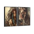 Kit 2 Telas Canvas Com Moldura Índia E Cavalo