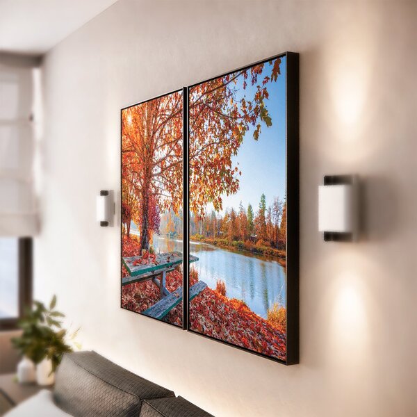 Kit 2 Telas Canvas Com Moldura Lago Natureza