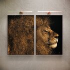 Kit 2 Telas Canvas Com Moldura Leão Dourado