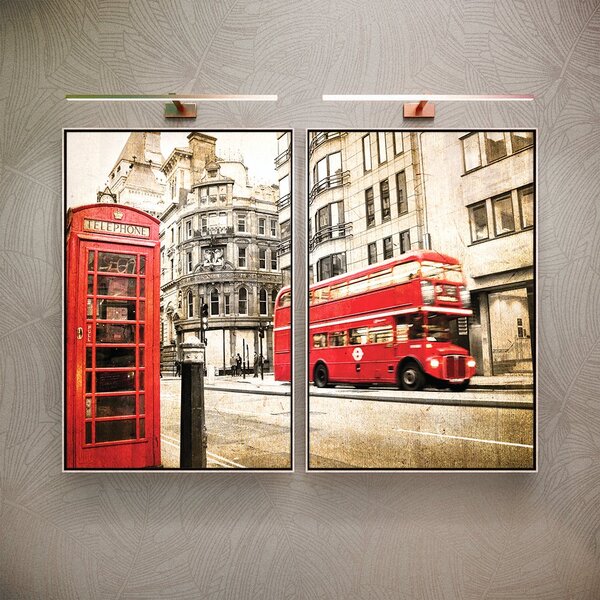 Kit 2 Telas Canvas Com Moldura Londres Telefone
