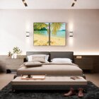 Kit 2 Telas Canvas Com Moldura Mar E Folha De Palmeira