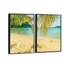 Kit 2 Telas Canvas Com Moldura Mar E Folha De Palmeira
