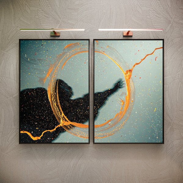 Kit 2 Telas Canvas Com Moldura Marmorizada Gold Com Detalhes