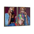 Kit 2 Telas Canvas Com Moldura Mulheres Pintura