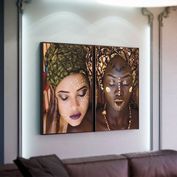 Kit 2 Telas Canvas Com Moldura Mulheres Turbante