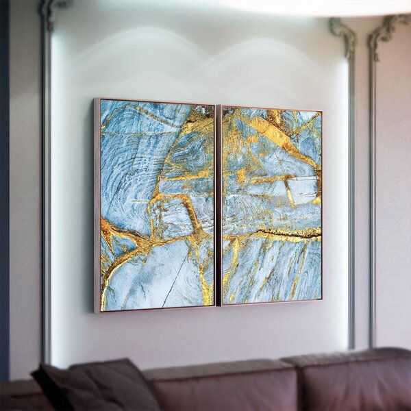 Kit 2 Telas Canvas Com Moldura Nuances Abstratas Gold